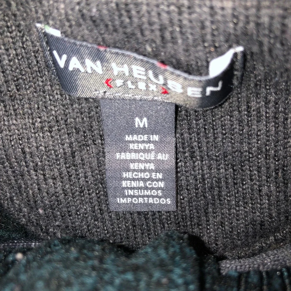 Van Heusen Flex Mens Medium Teal Black Marled Quarter Button Mock Neck Sweater